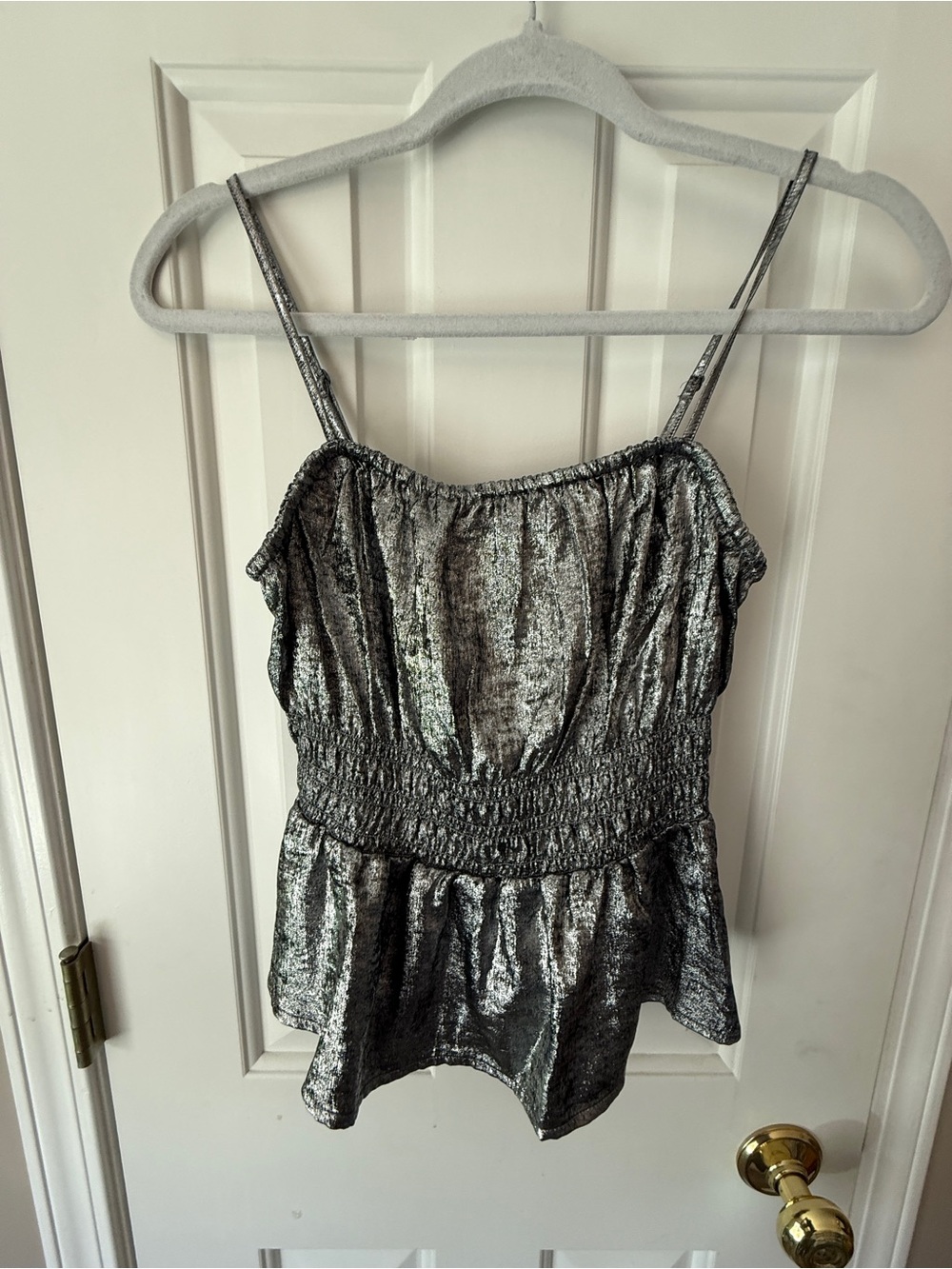 Old Navy Metallic Silver Smocked Peplum Cami